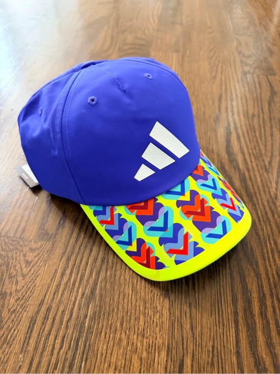 adidas Other - adidas World Cup Volunteer Hat Blue Neon Green Brim and Multicolor Heart Pattern